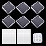 YIPFEN 6 Pièces Boîtes de Rangement pour Press-On, Kit Nails avec 60 Rubans Adhésifs Double Face, Accessoires de Gel et Stockage de Vernis à Ongles (7.5 x 7.5 CM) (Transparent)