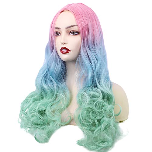 Aisi Beauty Ombre Long Costume Wavy Synthetic Wig Pink To Blue To Green Color For Cosplay Girls And Women Party Or Daily Use Wig … #TOP2