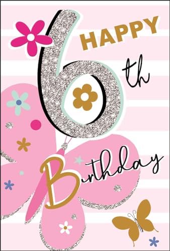 Jonny Javelin Girls 6th Birthday Card - Age 6 - Butterflies and Flowers ...