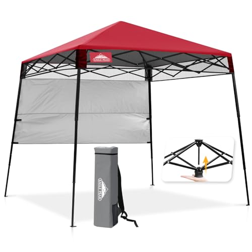 EAGLE PEAK Schräge Beine Faltbar Pavillon 2.4x2.4m Wasserdicht Camping Pop-up Faltpavillon mit Seitenteil, inkl. Rucksack, Rot