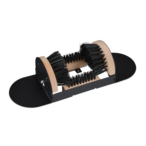 Relaxdays Cepillo Zapatos Exterior, Raspador de Botas, Cerdas Resistentes, Rascador, Fijación al Suelo, Negro/Natural, 11,5 x 23 x 15 cm