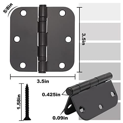 3 Pack Matte Black Door Hinges Black 3.5 x 3.5 Inch Interior Door Hinges 3 1/2 Inch Thicken with Round 5/8" Radius Corners, Hardware Door Hinge Replacement - Image 2