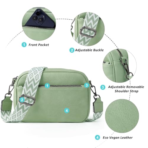 Image of TANTOMI Crossbody Bags for Women Trendy,Vegan Leather Crossbody Purses for Women Small Shoulder Bag Handbags with Wide Strap (Light Green)