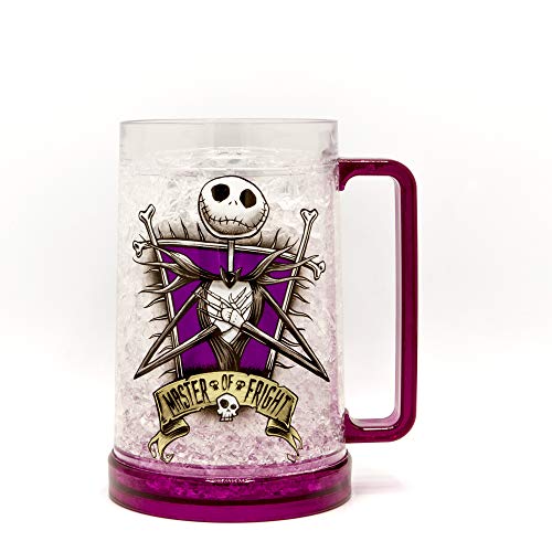 Image of Silver Buffalo Nightmare Before Christmas Misfit Love Disney's Stitch Hawaiian Flower Freeze Gel Plastic Stein, 16-Ounce, Purple