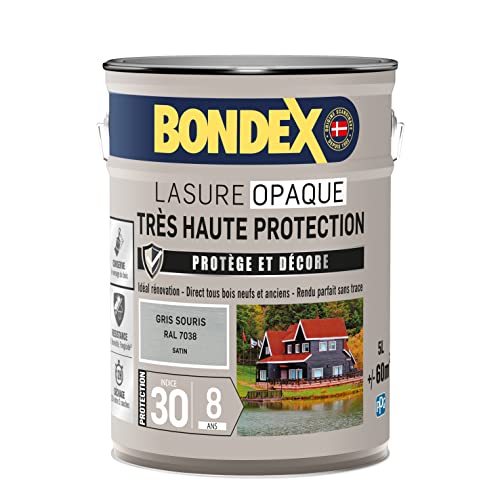 BONDEX - Lasure Opaque Très Haute Protection - Protège et Décore - Direct tous bois - Rendu parfait sans trace - 5 L - Gris Souris RAL 7038