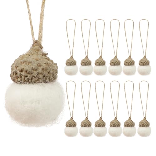 12pcs Felt Acorn Ornaments White Handmade Acorns for Woodland Christmas