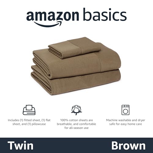 Image of Amazon Basics 100% Cotton Jersey Bed Sheet Set, Twin, Brown, Solid