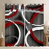 Castle Fairy Retro Circle Geometry Curtain Printed Design 42W x 84L Inchs 2 Panels Set Stripe Line Art Window Curtains for Bedroom Living Room Geometric Modern Grommet Window Drapes-Red Gray and Black