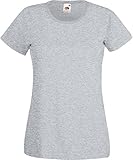 Fruit of the Loom Damen Valueweight T Lady-Fit T-Shirt, Grau (Heather Grey 123), Small (Herstellergröße: S (10))