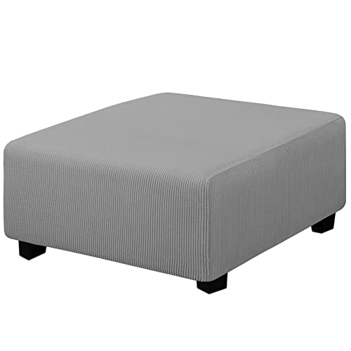 Easy-Going Stretch Square Ottoman Cover 40x40x15 inch Folding Storage Stool Furniture Protector Soft Rectangle slipcover with Elastic Bottom Light Gray