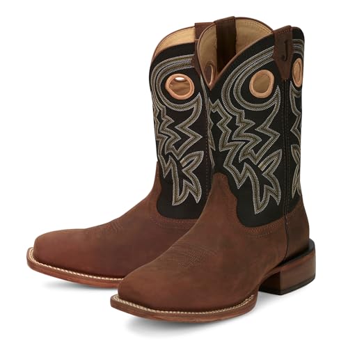 Justin Big News 11” Western Boots for Men - Frontier Collection - Square Toe Leather Men’s Cowboy Boots with Comfort Footbed & Heeled Leather Outsole