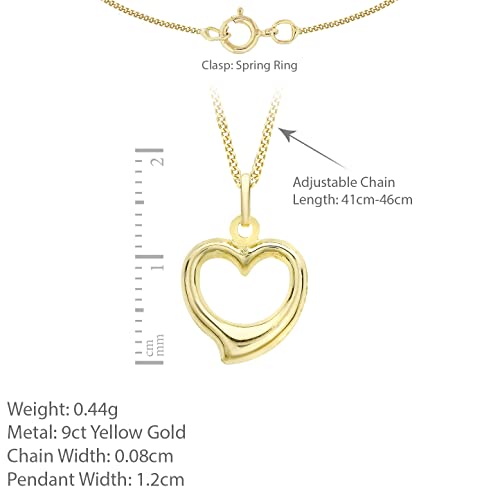 Carissima Gold Damen kette mit 12mm x 14mm Herz Anhänger 9k(375) Gelbgold 46/18zoll