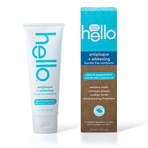 Hello Oral Care Fluoride Free Antiplaque And Whitening Toothpaste Vegan Sls Free With Tea Tree Oil Coconut Oil, Natural Peppermint, 4.7 Ounce #TOP10