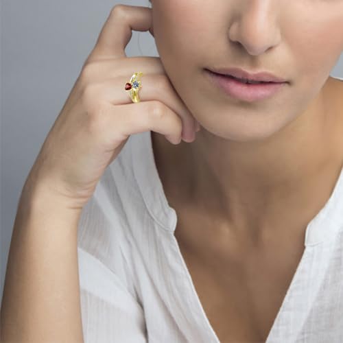 DOVRAN Custom Birthstone Rings for Women 9K/10K/14K/18K Gold Dimond and Crystal Personalized 2 Name Rings for Mothers Day Engagemet Ring 3.5# - 12#3