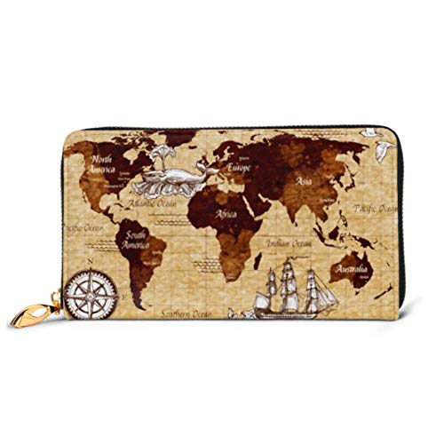 Preisvergleich Produktbild JHGFG Mode Handtasche Reißverschluss Brieftasche Hand gezeichnete Skizze Retro Weltkarte Telefon Kupplung Geldbörse Abendkupplung Blockieren Leder Brieftasche Multi Card Organizer