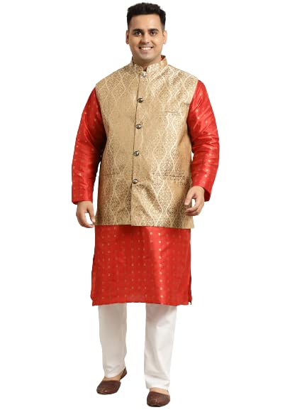 Image of SOJANYA (Since 1958, Men's Silk Blend Grey Kurta Pyjama & Silk Blend Jacket Combo