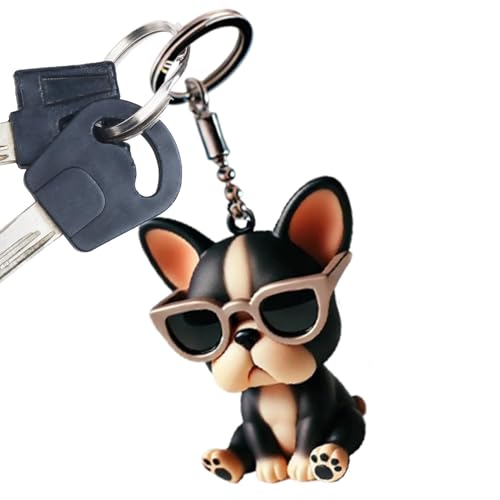 zwxqe Portachiavi 3D a di bulldog francese, in acrilico, divertente ciondolo per animali domestici, accessorio elegante per borsa, portachiavi leggero e robusto, per ragazzi, ragazze, amanti dei