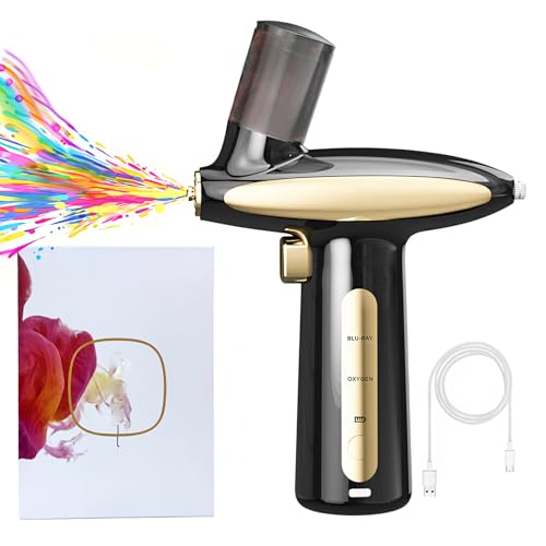 Rechargeable Cordless Hair & Scalp Hydration Sprayer - Handheld Airbrush for Hair Care & Scalp Oil Applicator Nano Mister Mist Sprayer Hair Oil Applicator (Barber Airbrush & Spray Gun) (Black+Gold)