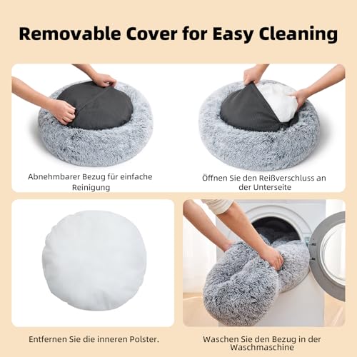 Hundebett Katzenbett 50 cm Waschbar flauschig orthopädische Hundebetten große und kleine Hunde Katzenschlafplatz für Katzen Donut - Grau – Bild 4