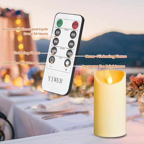 Image of YIWER Plastic Battery Operated Candles,Pack of 6 Flameless LED Candle with 10 Key Remote and Timer Electric Fake Flickering Light D3 inchH6 inch Last 200 Hour