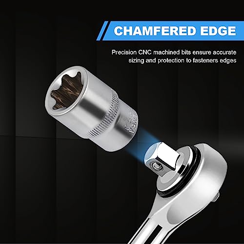 CPROSP Torx Socket Set Female 1/4 Inch 3/8 Inch 1/2 Inch E Torx Profile Socket E4, E5, E6, E7, E8, E10, E11, E12, E14, E16 - Image 3