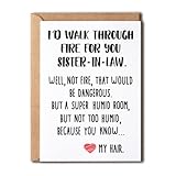 Funny Sister-In-Law Gifts - I'd Walk Through Fire For You Sister-In-Law Card - Birthday Gift Ideas For Worlds Best Sister Card - Best Friend Card