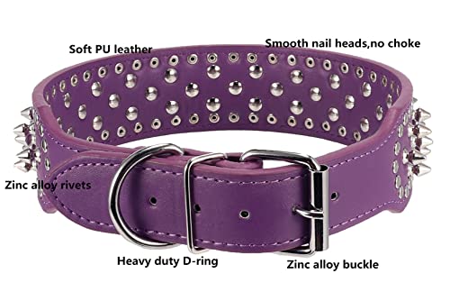 Hoot Pu Leather Adjustable Spiked Studded Dog Collar 2" Wide 43 Spikes (L(Neck 21"-24"), Purple) #TOP2