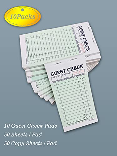 image for WeiLife. [10 Books] 2 Part Guest Check Pads Green & White with Carbon 