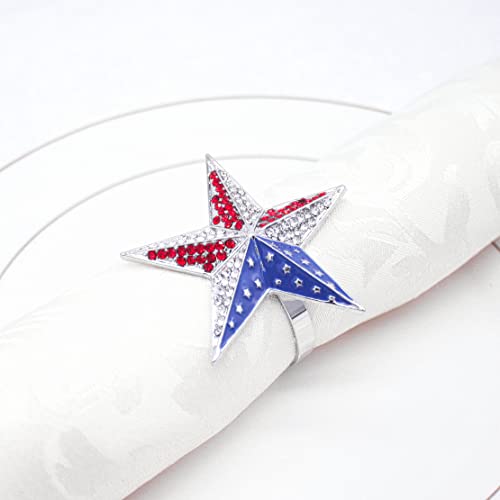 4 Pcs Patriotic Napkin Rings 4Th Of July Blue Red Star Napkin Rings Holder Independence Day Serviette Holder For Dinning Table #TOP3