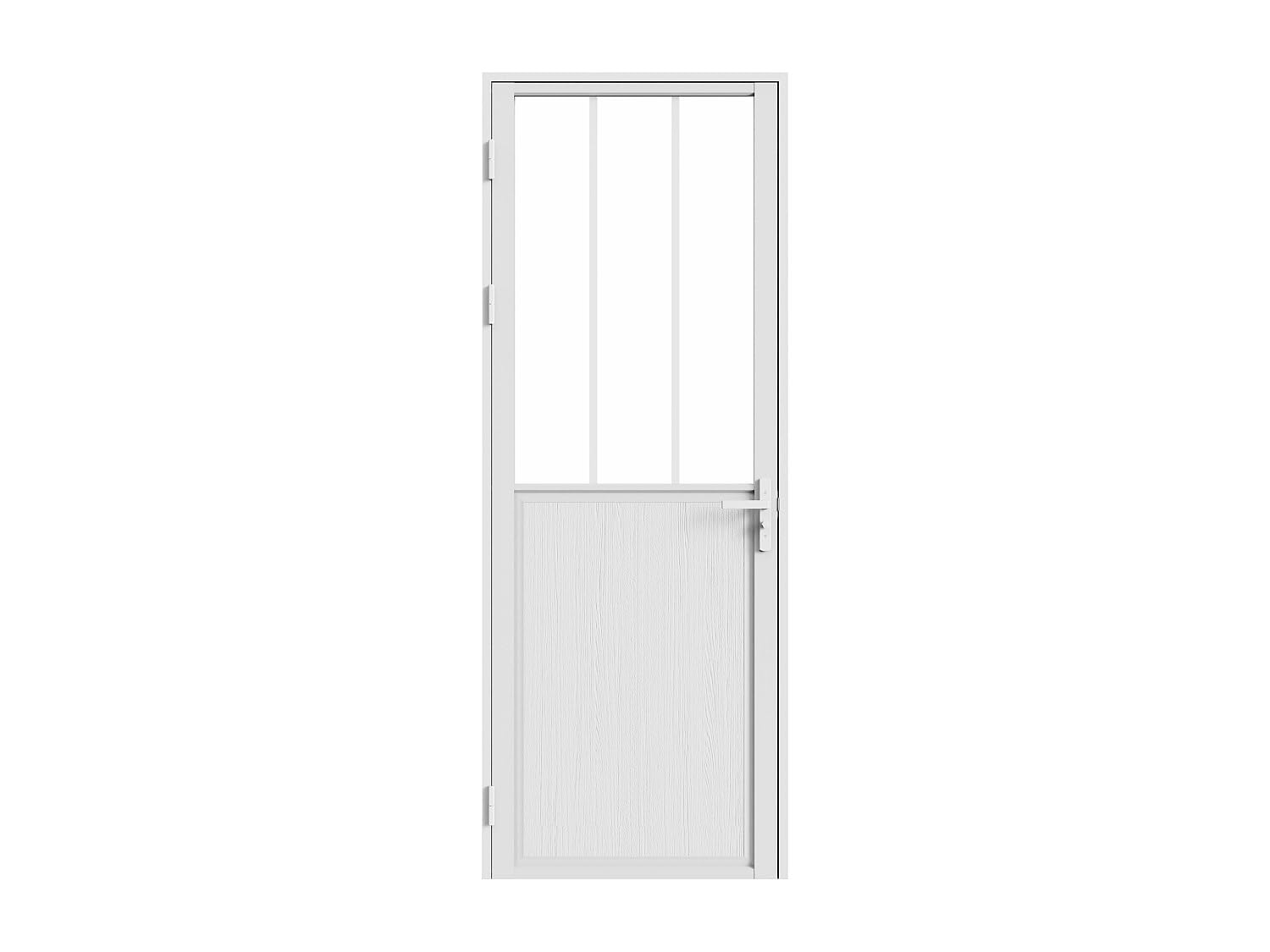 Vente-unique-Puerta reversible de aluminio y vidrio templado tipo taller - Alt. 204 x L73 cm - Blanco - ERMELO