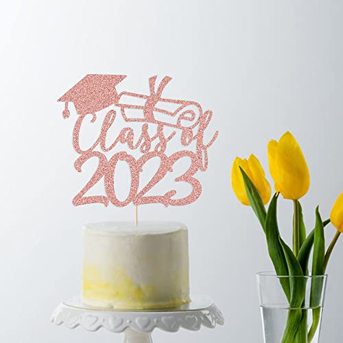 Qertesl Rose Gold Class Of 2023 Congrats Grad Cake Topper Glitter Graduation Party Supplies - High School College Graduates -College Graduate Cake Topper Decorations #TOP4
