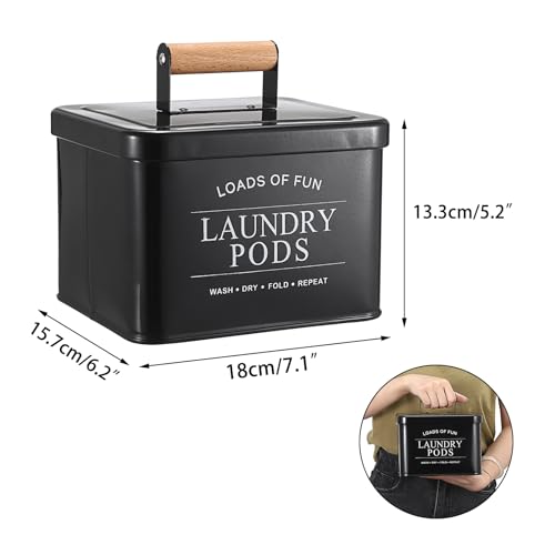 TOLIDA Metal Laundry Pods Container with Lid - Black Square Storage Box for Laundry Pods, Detergent Pods Holder for Laundry Room, Metal Storage Container for Washing Pods, bath Bombs - Image 2
