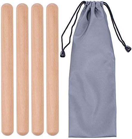 2 Pairs Classical Wood Claves Musical Percussion Instrument, 8 Inch Rhythm Natural Hardwood Sticks with a Carry Bag