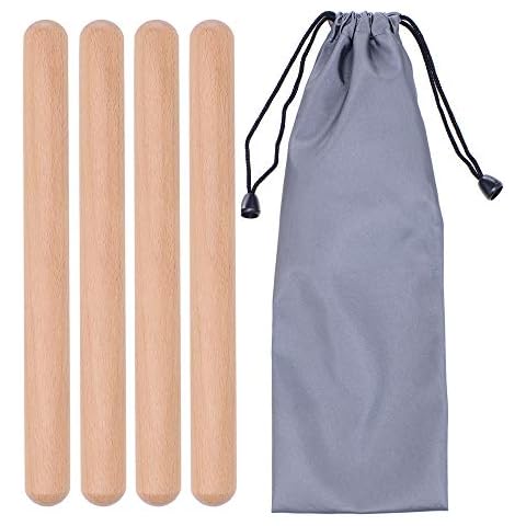 2 Pairs Classical Wood Claves Musical Percussion Instrument, 8 Inch Rhythm Natural Hardwood Sticks with a Carry Bag Cover