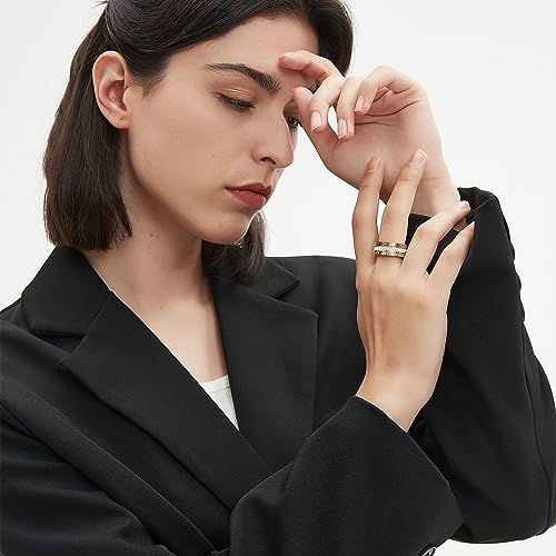 Yikoxi Anxiety Fidget Ring Love Friendship Gold Rings For Women 14K Gold Plated Titanium Steel Dainty Cubic Zirconia Rings Stacking Bands 3 In 1 Spinner Rings For Men Valentines Day Mother'S Day Christmas Day Best Gifts thumb #4