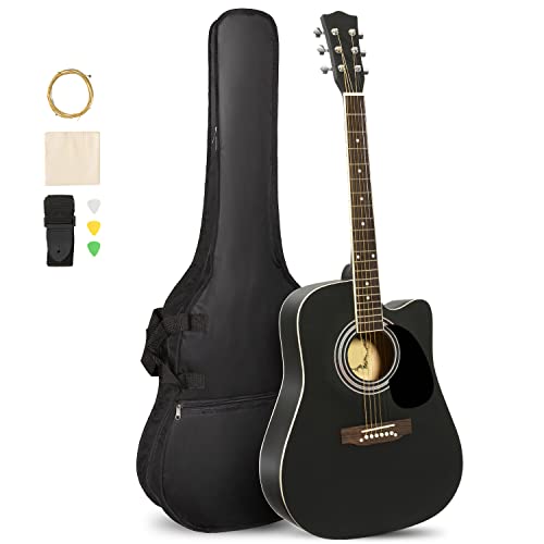 Artall 41 Inch Handcrafted Acoustic Cutaway Guitar Beginner Kit With Gig Bag & Accessories, Matte Black #TOP2