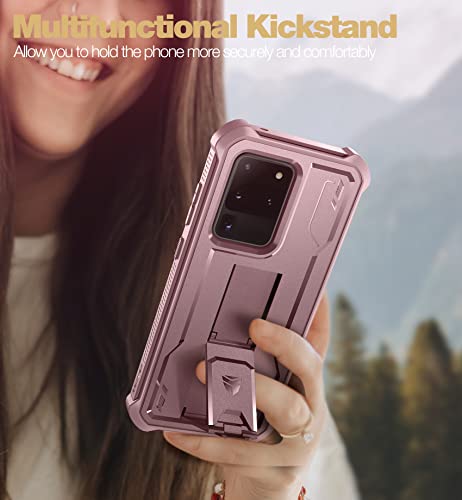 Image of Dexnor Full Body Case for Samsung Galaxy S20 Ultra /6.9 inches,[Built in Screen Protector and Kickstand] Heavy Duty Military Grade Protection Shockproof Protective Cover for Galaxy S20 Ultra,Peony Pink