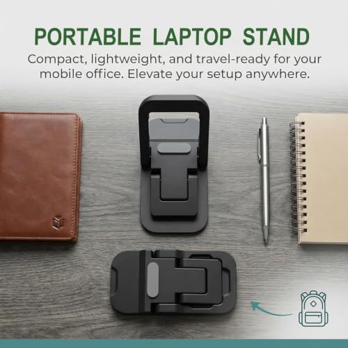 Image of CERLINK Portable Invisible Laptop Riser Stand | 2pcs Self-Adhesive Folding Alloy Metal Desk Feet for MacBook, Lenovo, HP, Dell & Tablets (Black)