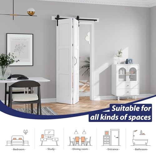 Image of FREDBECK Bifold Barn Door 48x96 (Double 24x96) Bi-fold Closet Doors,White
