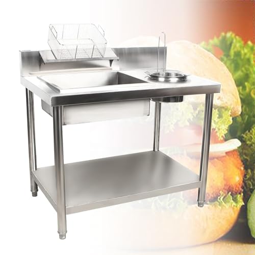 Breading Table Commercial Fried Food Prep Table, Adjustable Feet Manual Breading Prep Station Stainless Steel Breading Table for Restaurant, Home