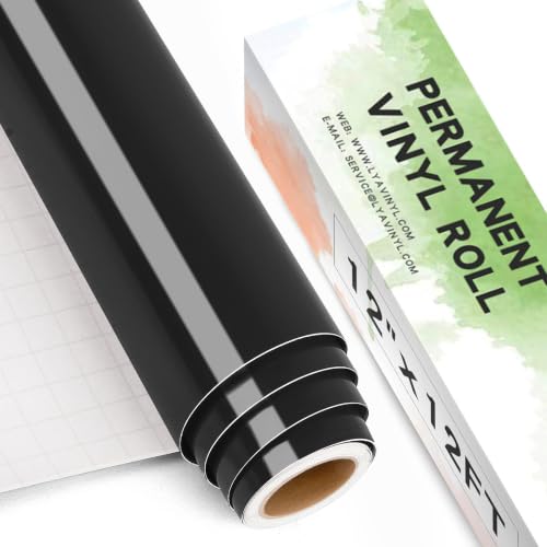 Image of Glossy Black Permanent Vinyl, 12 inch x 12 FT Vinyl for Cutting Machine - Lya Vinyl Glossy Black Adhesive Roll for Mug, Cup, Window & Home Decal