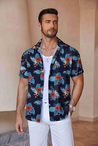 Image of COOFANDY Men's Linen Shirts Short Sleeve Casual Shirts Button Down Shirt for Men Beach Summer Wedding Shirt