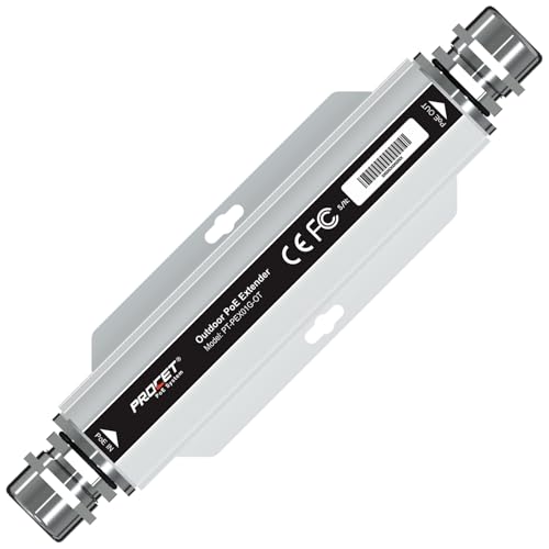Extensor PoE Gigabit PROCET para exteriores con paso PoE+, protección contra sobretensión de 6 kV, rango de -40 °F a 149 °F, aleación de aluminio, compatible con eero, UniFi, Sisco mmWave Bridge/Access Point y cámaras AI Turret miniatura 1