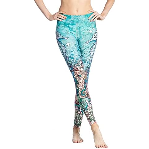 Women's Workout Leggings Yoga Trousers, Women's Seahorse Print Leggings Butt Lift Running Tights Breathable Quick Dry Skinny Yoga Pants 7/8 Length Stretchy Trousers Fitness Gym Sports Training Pants C Cover