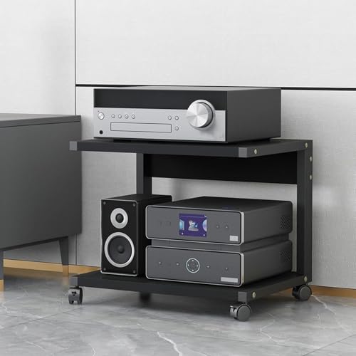 Mueble Equipo Hifi,Soporte Altavoz,Mueble Tocadiscos,Soporte para Medios Audiovisuales con Ruedas,Estanterías de Audio y Video de 2 niveles,Equipos Música Consola,para Sala de Estar y Sala de Juegos(N