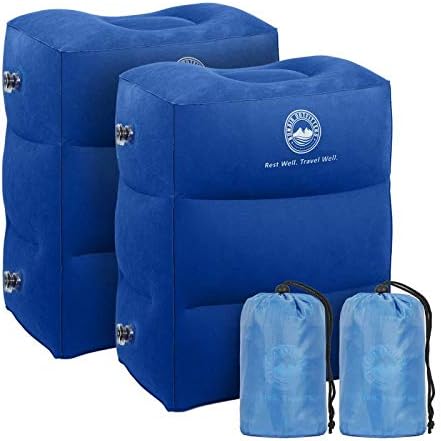 Inflatable Travel Foot Rest Pillow | Kids Airplane Bed to Sleep | Adjustable Height Leg Pillow | with Bonus Pillow Cover | Best Kids Travel Accessories for Air, Car, Train