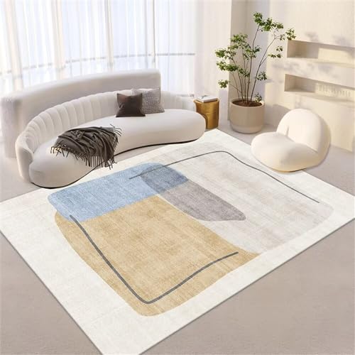 Tapis moquette chambre 140x200cm beige lavable et antidérapant à rayures