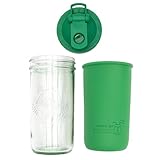 Mason Jar Lifestyle Wide Mouth 24oz Pint & Half Mason Jar Water Bottle Travel Tumbler with Silicone Sleeve & Pour & Store Shaking Lid (Leaf Green)