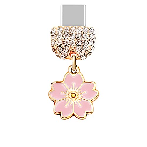 Colgante de flor de cerezo rosa con tapón USB-C para lucir en tu móvil Android