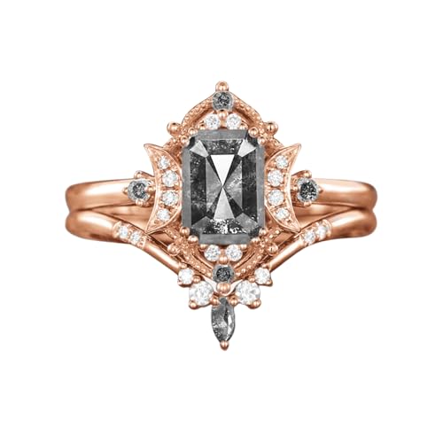 Salt And Pepper Diamond Ring Set 1 CT Multi-Style Salt And Pepper Diamond with Moissanite Engagement Rings for Women S925 10K 14K 18K Gold Art Deco Wedding Ring Bridal Sets Promise Ring for Her